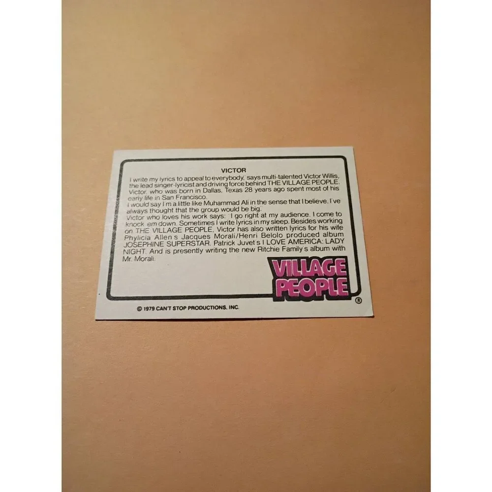 Vintage 1979 Village People Trading Card #7 Disco Era Vintage Music Collectible
